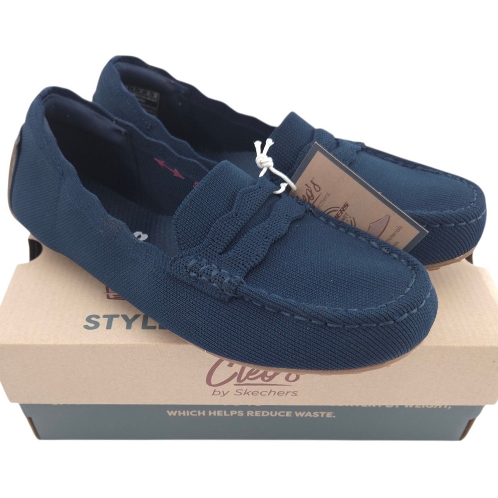 Skechers Cleo Driver Power Couples Loafers Women 7 Blue Knit Slip On Shoes NEW
